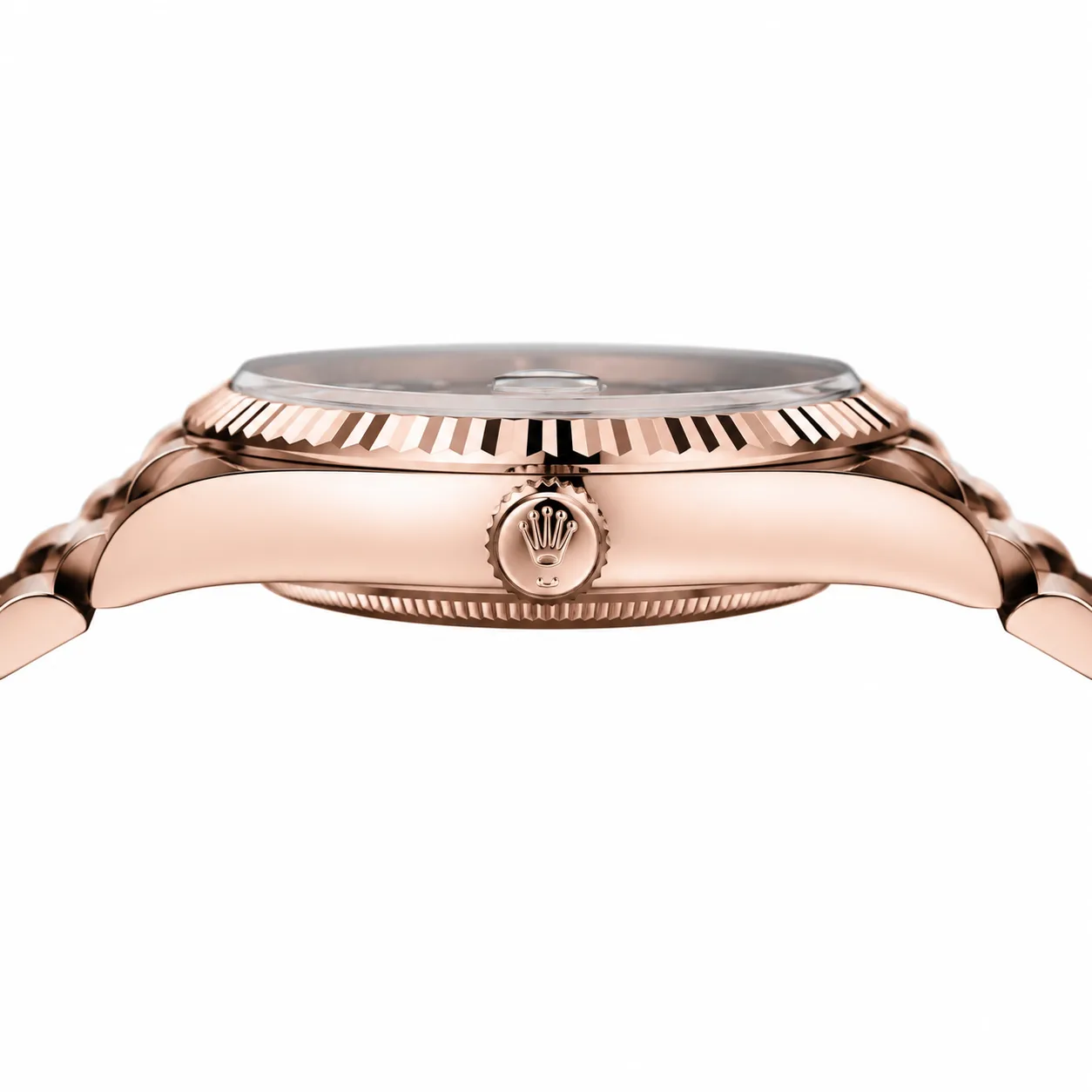 Rolex Day-Date m228235-0003 40mm Calibre 3255 Chocolate / Triangular Fluted Bezel 18K Everose Gold AI 头图 2 - 侧面细节 [ai-shot:side-detail]
