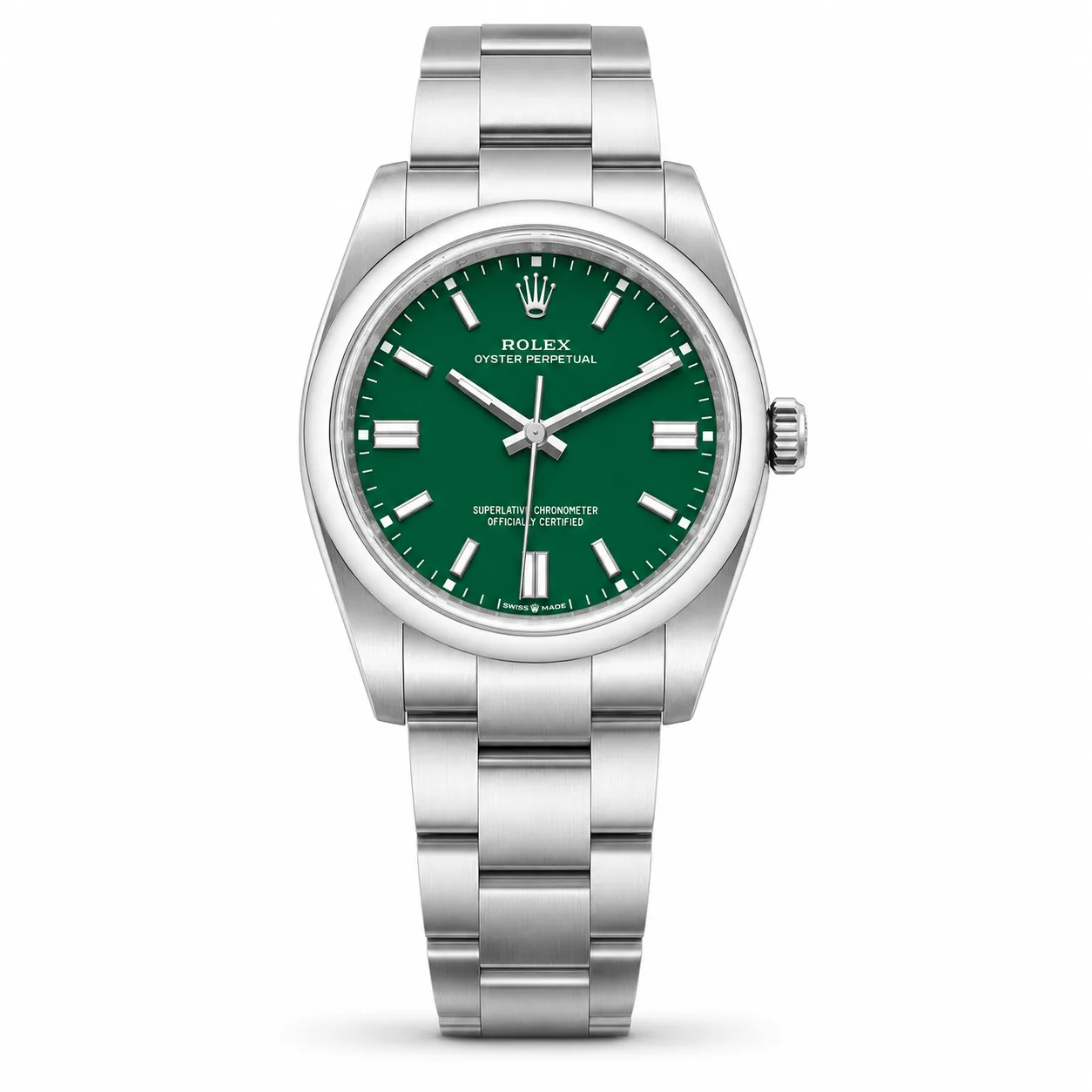 Rolex Oyster Perpetual m126000-0005 36mm Calibre 3230 Green / Smooth Bezel 904L Stainless Steel AI 头图 1 - 白底全貌 [ai-shot:full-white]