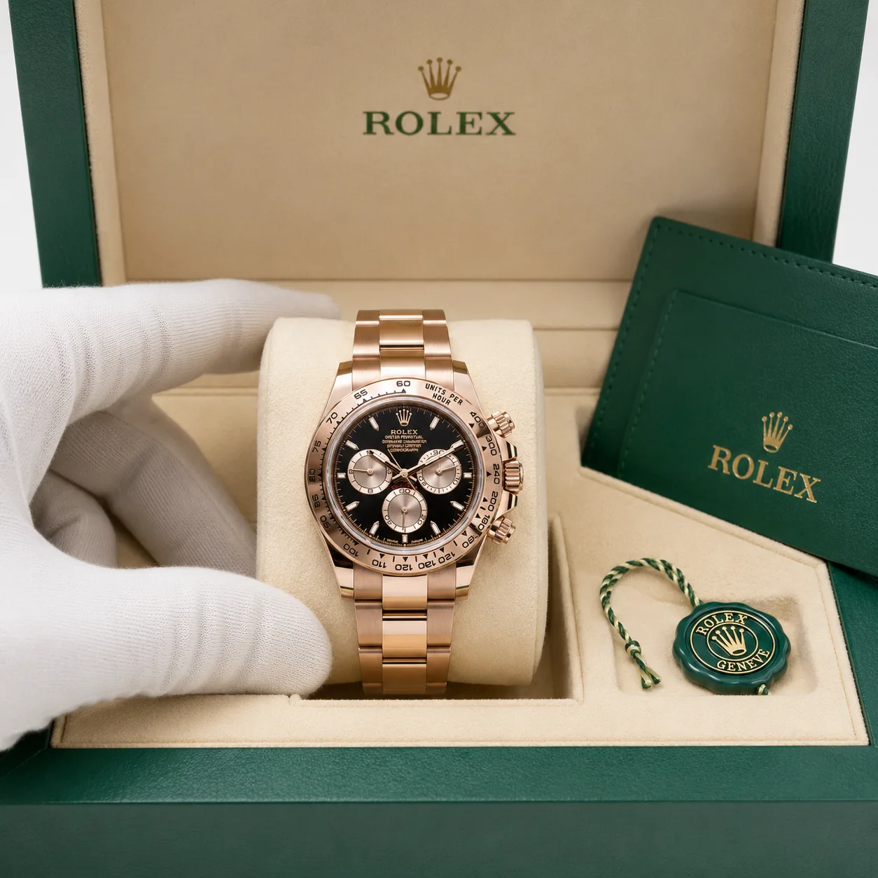 Rolex Cosmograph Daytona m126505-0001 40mm Calibre 4131 Black / Everose Gold Cerachrom Bezel 18K Everose Gold AI 头图 5 - 包装盒 [ai-shot:box-shot]