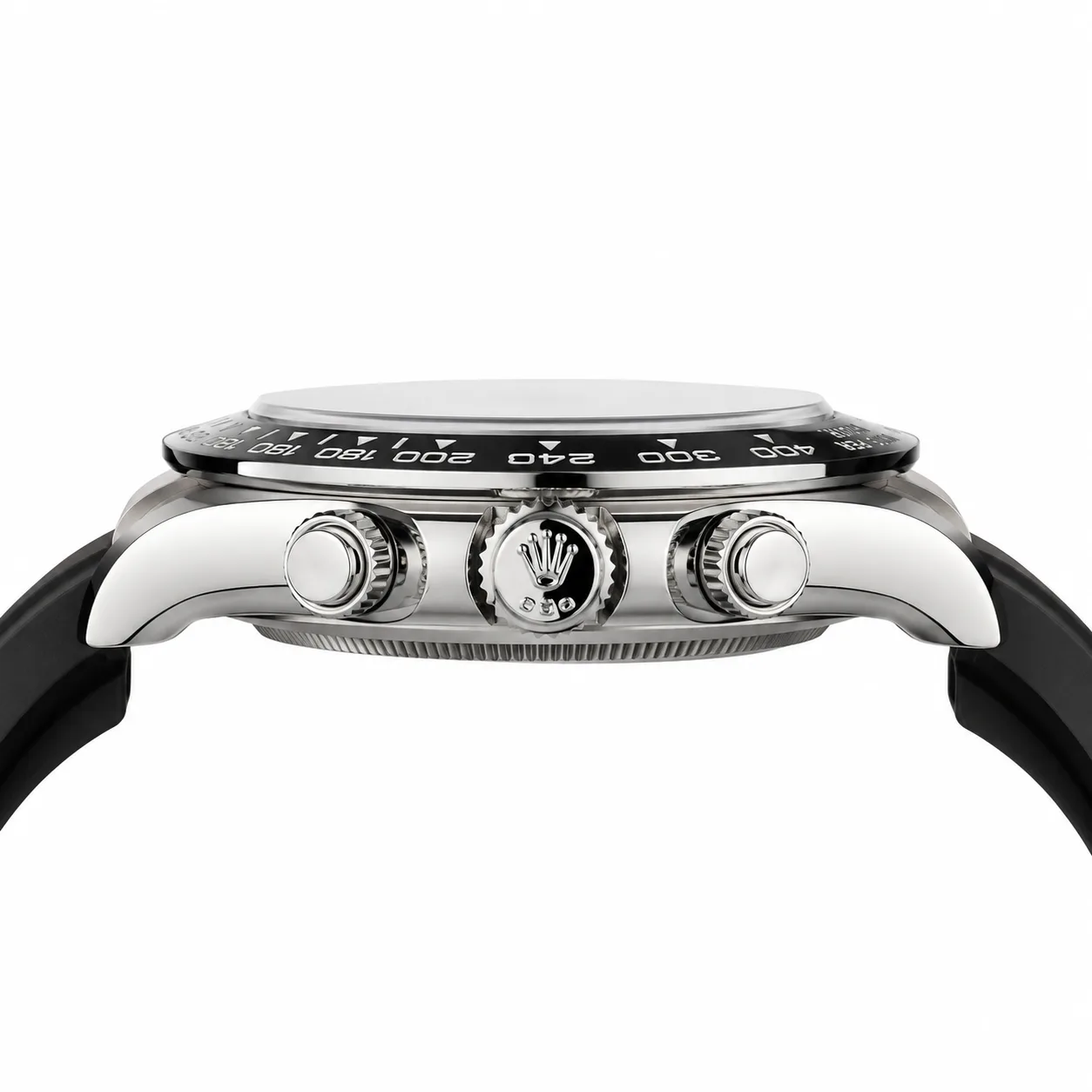 Rolex Cosmograph Daytona m126519ln-0004 40mm Calibre 3285 Black / Black Cerachrom Bezel 18K White Gold AI 头图 2 - 侧面细节 [ai-shot:side-detail]