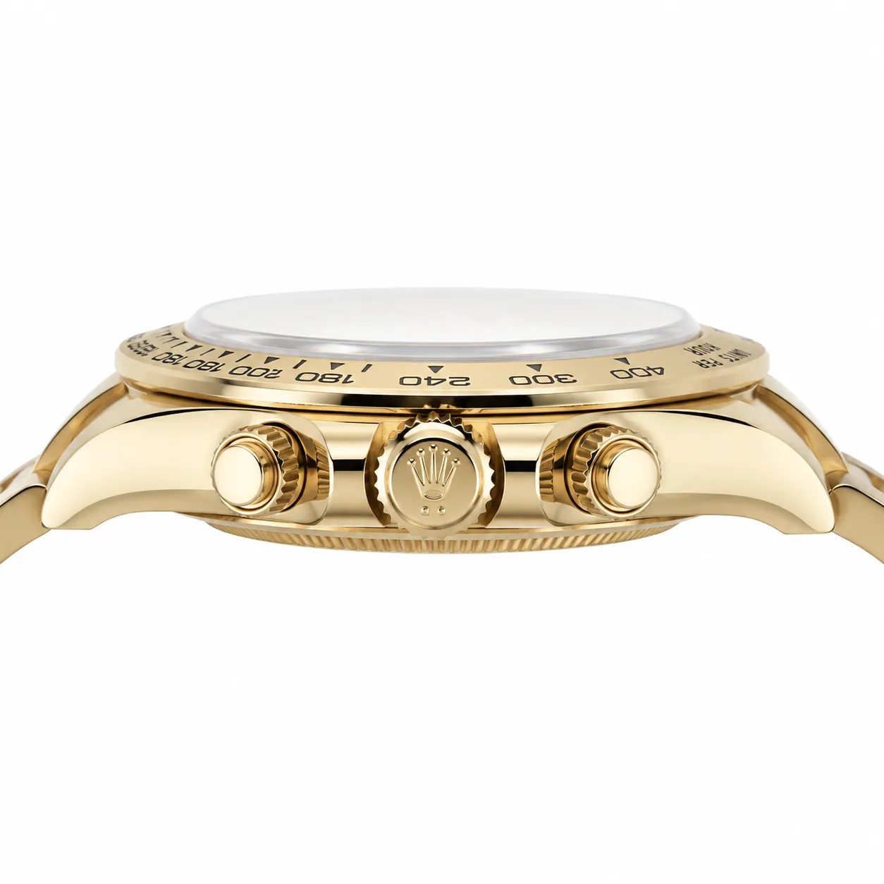 Rolex Cosmograph Daytona m126508-0002 40mm Calibre 4131 Black / Yellow Gold Bezel 18K Yellow Gold AI 头图 2 - 侧面细节 [ai-shot:side-detail]