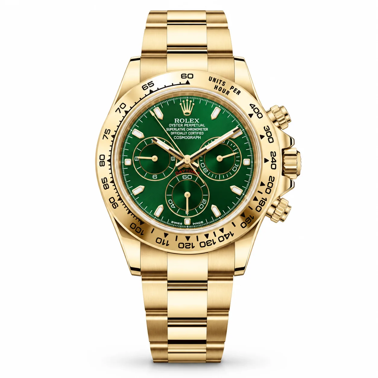 Rolex Cosmograph Daytona m116508-0015 40mm Calibre 4130 Green / Yellow Gold Bezel 18K Yellow Gold AI 头图 1 - 白底全貌 [ai-shot:full-white]