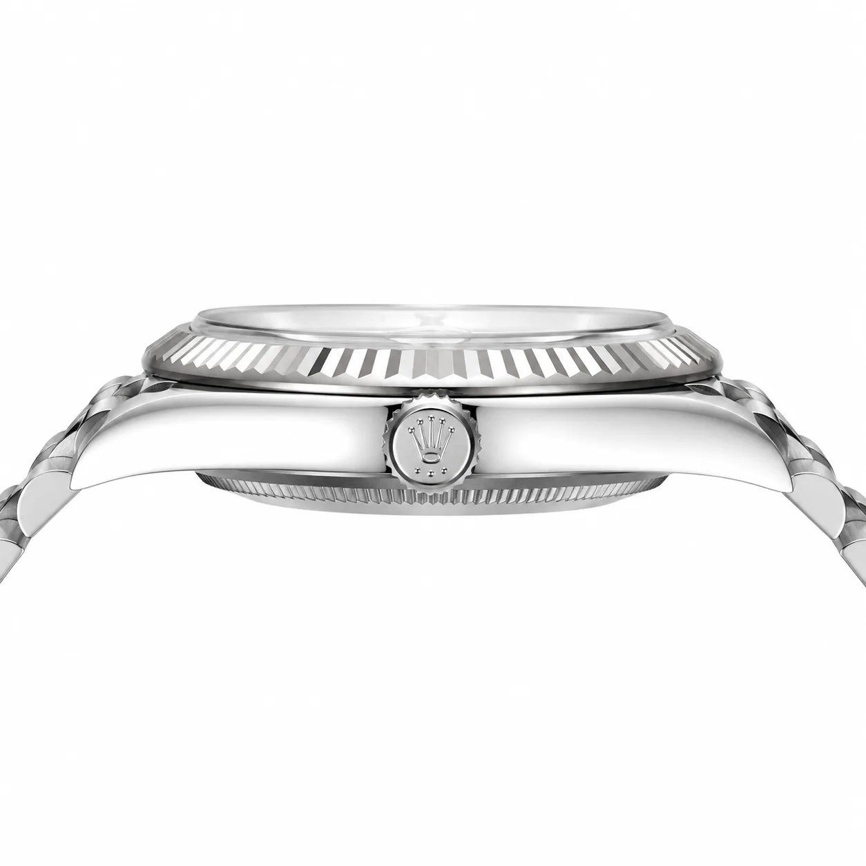 Rolex Datejust m126334-0010 41mm Calibre 3235 Silver / White Gold Fluted Bezel 904L Stainless Steel and 18K White Gold AI 头图 2 - 侧面细节 [ai-shot:side-detail]