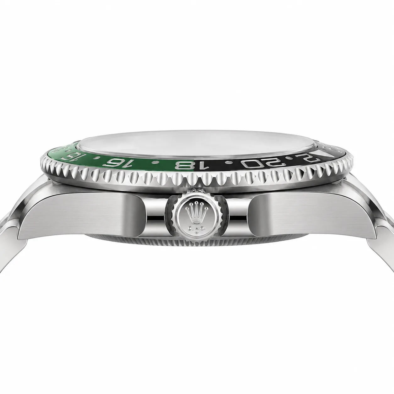 Rolex GMT-Master II M126729VTNR-0001 40mm Calibre 3285 Green Ceramic / Green & Black Cerachrom Bezel 18K White Gold AI 头图 2 - 侧面细节 [ai-shot:side-detail]