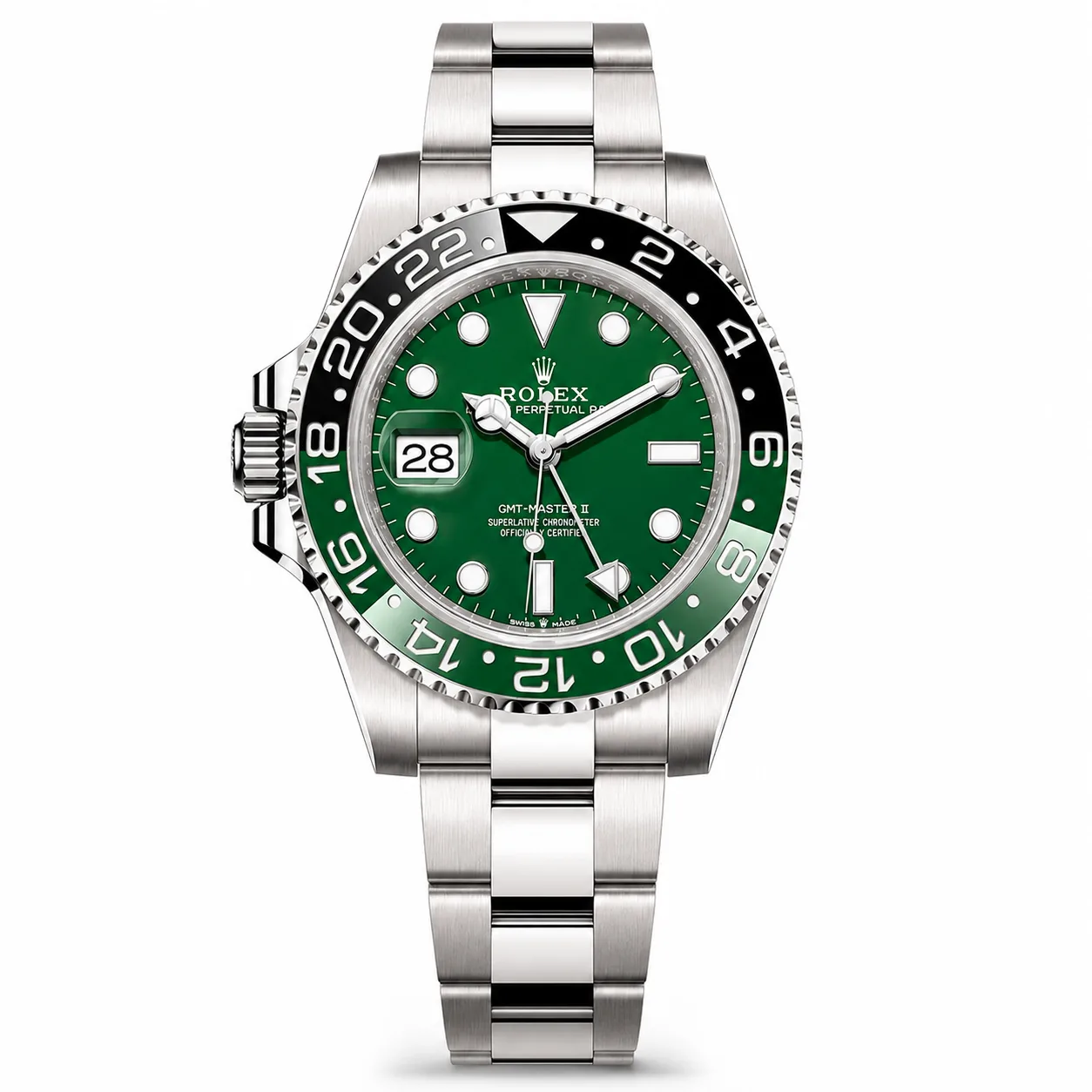 Rolex GMT-Master II M126729VTNR-0001 40mm Calibre 3285 Green Ceramic / Green & Black Cerachrom Bezel 18K White Gold AI 头图 1 - 白底全貌 [ai-shot:full-white]