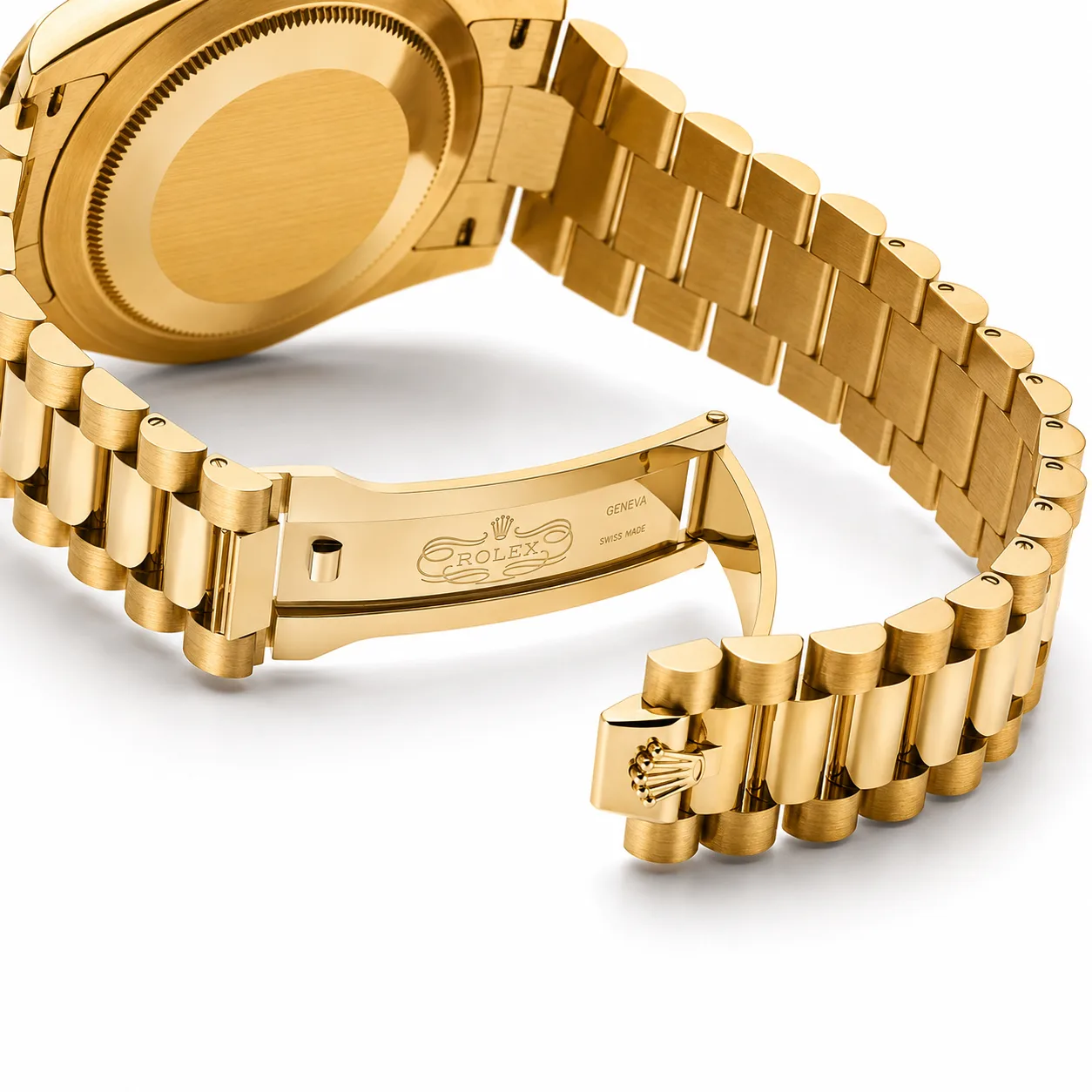 Rolex Day-Date m228348rbr-0040 40mm Calibre 3255 Green / Diamond-Set Bezel 18K Yellow Gold AI 头图 3 - 表扣表链 [ai-shot:bracelet-clasp]