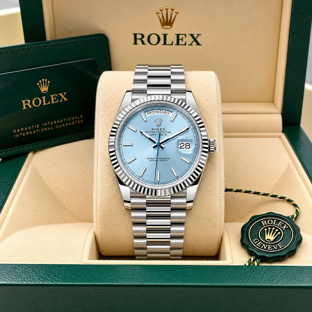 Rolex Day-Date m228236-0018 40mm Calibre 3255 950 Platinum AI 头图 5 - 包装盒 [ai-shot:box-shot]