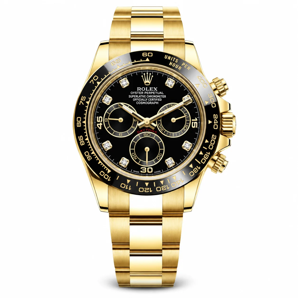 Rolex Cosmograph Daytona m116508-0016 40mm Calibre 4130 Black / Black Cerachrom Bezel 18K Yellow Gold AI 头图 1 - 白底全貌 [ai-shot:full-white]
