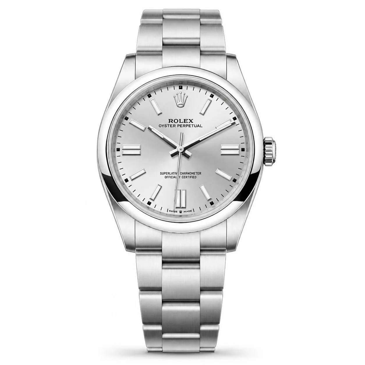 Rolex Oyster Perpetual m134300-0007 41mm Calibre 3230 Silver / Smooth Bezel 904L Stainless Steel AI 头图 1 - 白底全貌 [ai-shot:full-white]