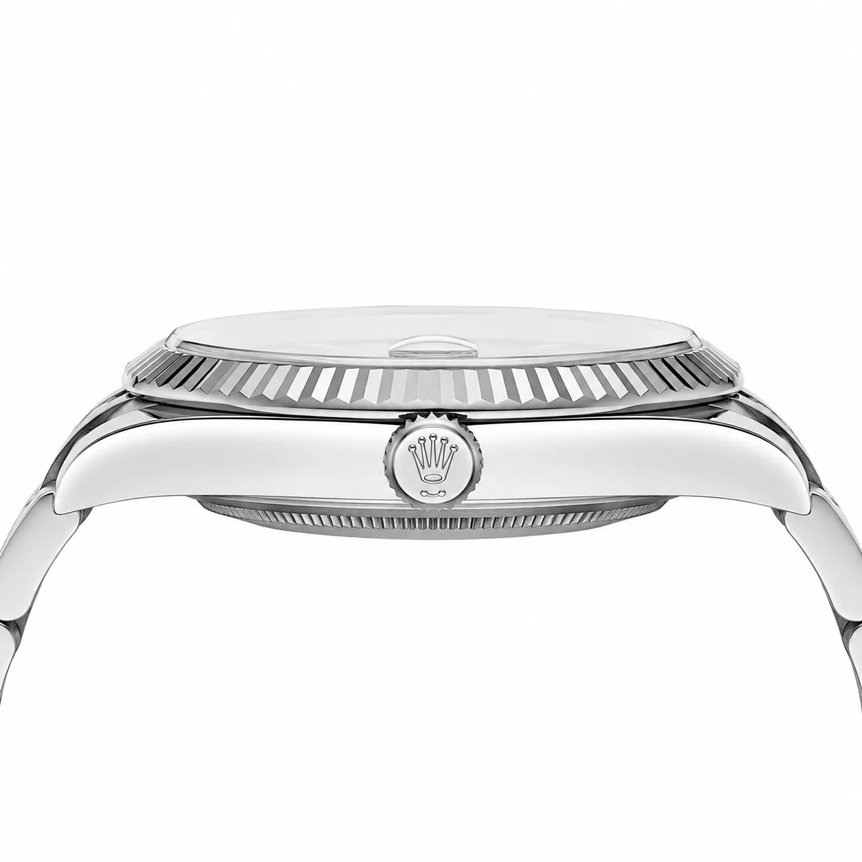 Rolex Datejust m126334-0017 41mm Calibre 3235 Black / Fluted Bezel 904L Stainless Steel and 18K White Gold AI 头图 2 - 侧面细节 [ai-shot:side-detail]
