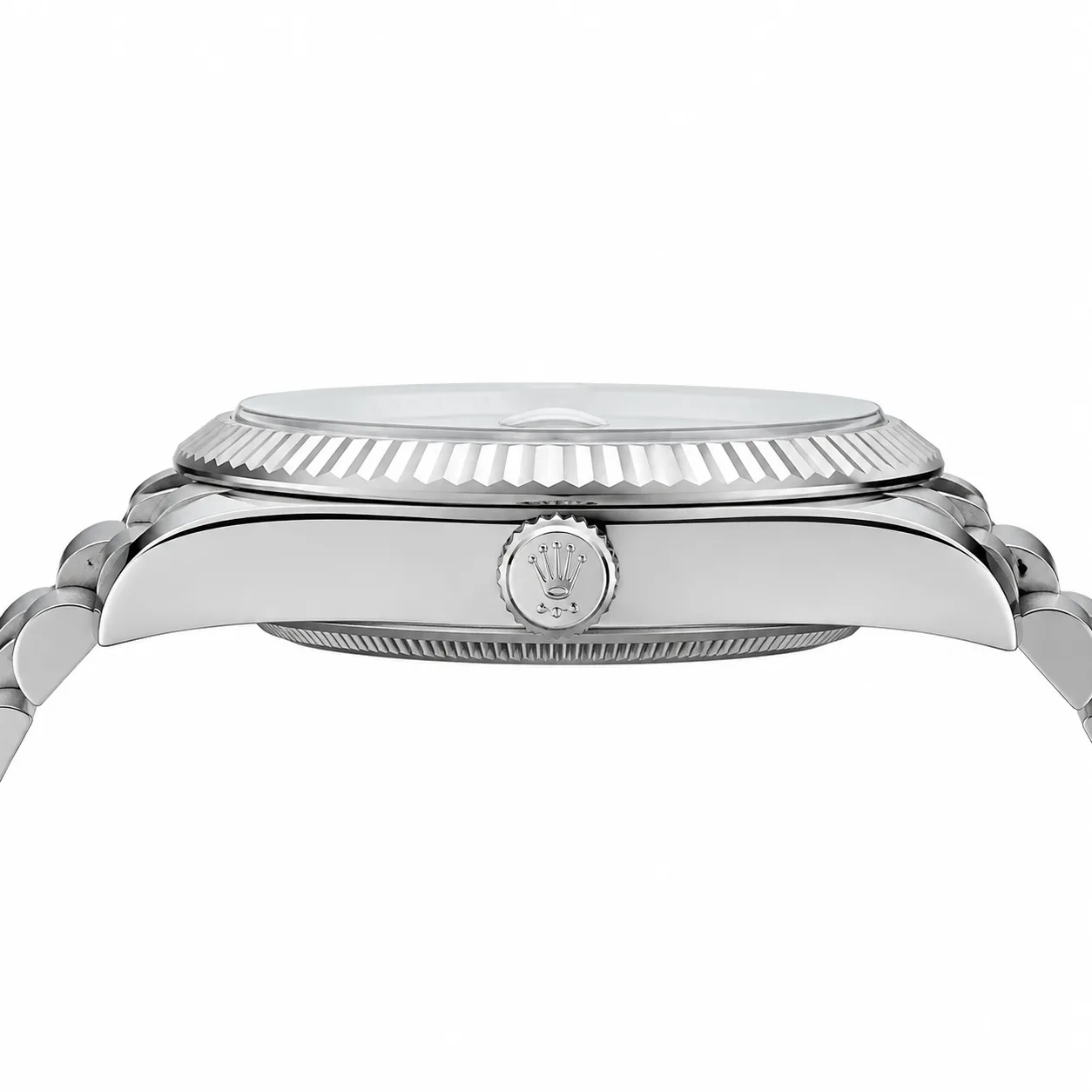 Rolex Day-Date m228236-0012 40mm Calibre 3255 Ice Blue / Fluted Bezel 950 Platinum AI 头图 2 - 侧面细节 [ai-shot:side-detail]