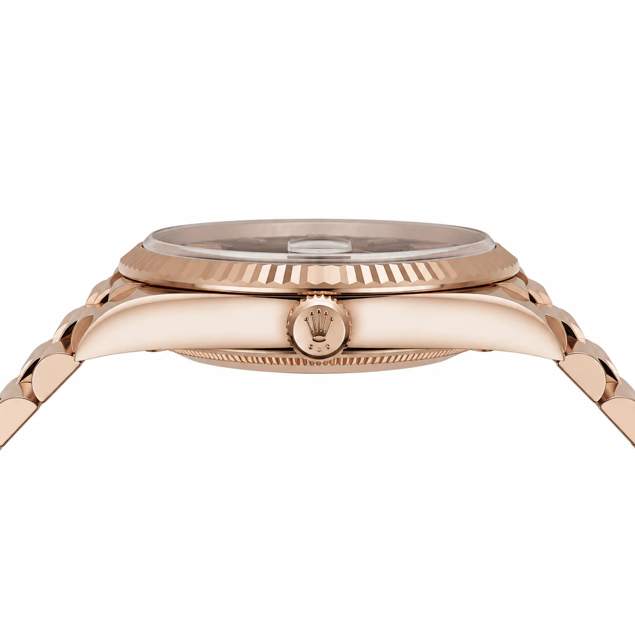 Rolex Day-Date 228235-0002 Cal.3255 Chocolate Dial Fluted Bezel Everose Gold AI 头图 2 - 侧面细节 [ai-shot:side-detail]