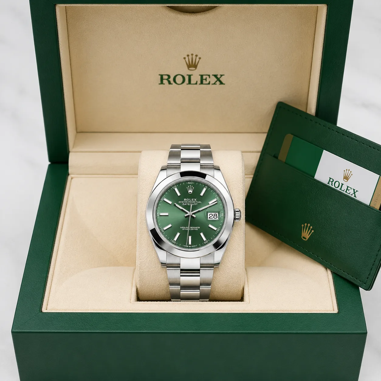 Rolex Datejust m126300-0019 41mm Calibre 3235 Candy Pink / Smooth Bezel 904L Stainless Steel AI 头图 5 - 包装盒 [ai-shot:box-shot]
