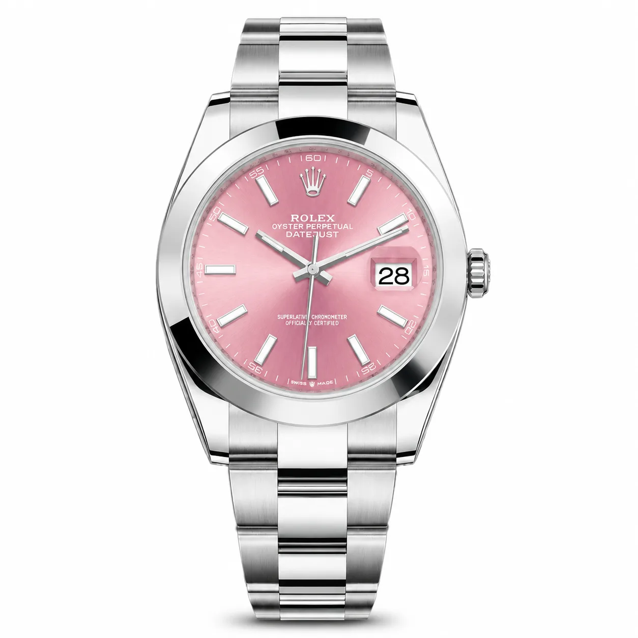 Rolex Datejust m126300-0019 41mm Calibre 3235 Candy Pink / Smooth Bezel 904L Stainless Steel AI 头图 1 - 白底全貌 [ai-shot:full-white]