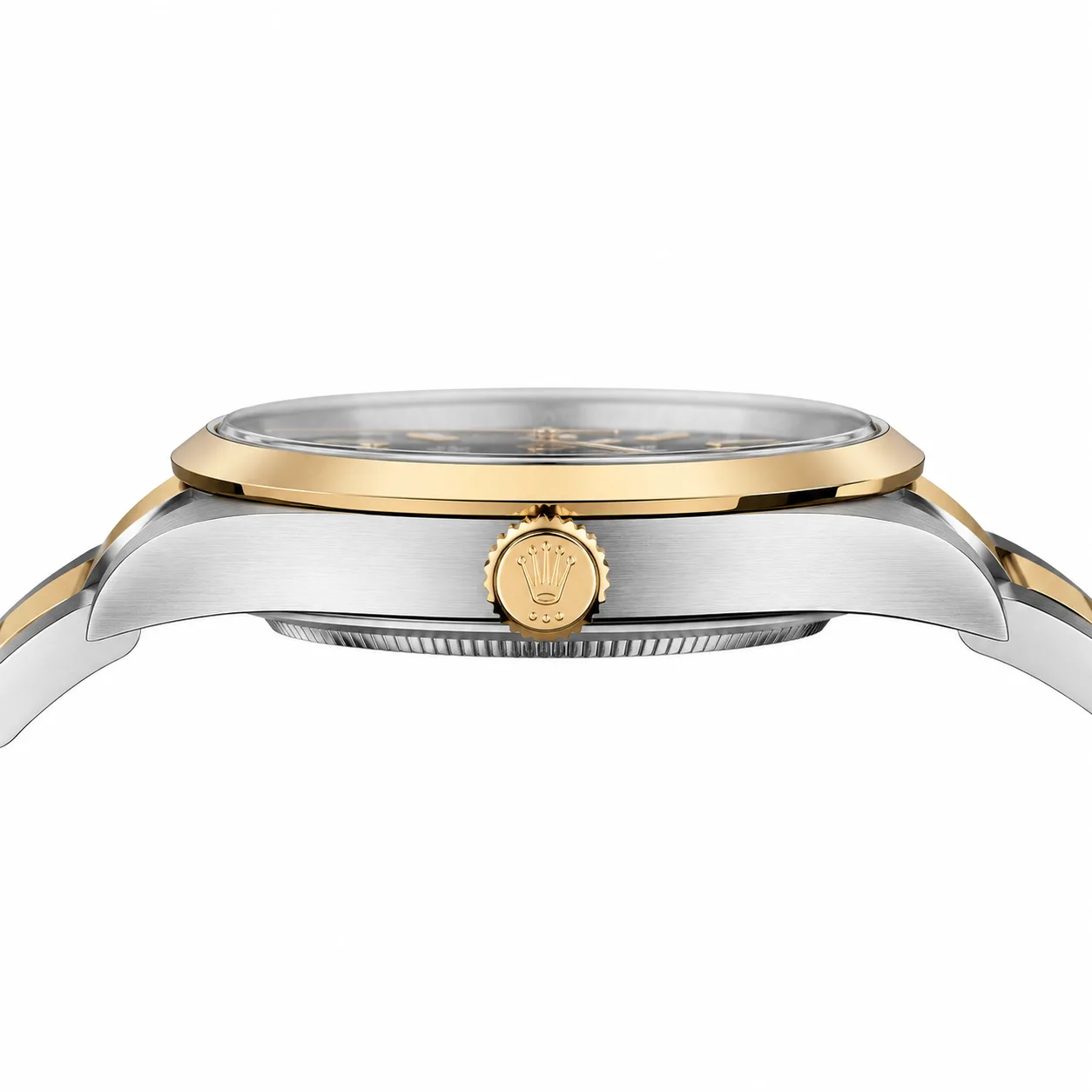 Rolex Explorer m124273-0001 36mm Calibre 3230 Black / Gold Smooth Bezel 904L Stainless Steel and 18K Yellow Gold AI 头图 2 - 侧面细节 [ai-shot:side-detail]
