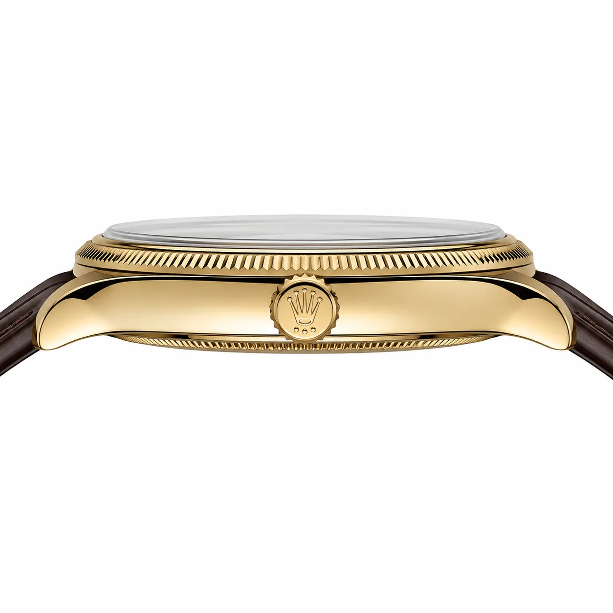 Rolex 1908 m52508-0006 39mm Calibre 7140 White / Fluted Bezel 18K Yellow Gold AI 头图 2 - 侧面细节 [ai-shot:side-detail]