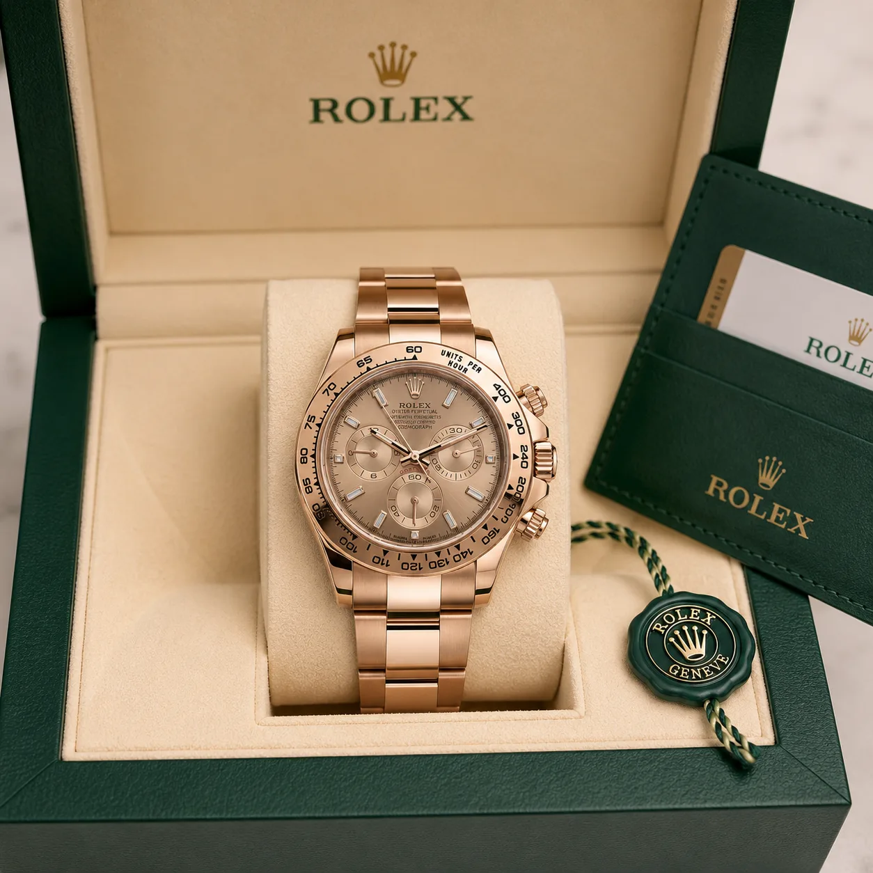 Rolex Cosmograph Daytona m116505-0017 40mm Calibre 4130 Chocolate / Everose Gold Bezel 18K Everose Gold AI 头图 5 - 包装盒 [ai-shot:box-shot]