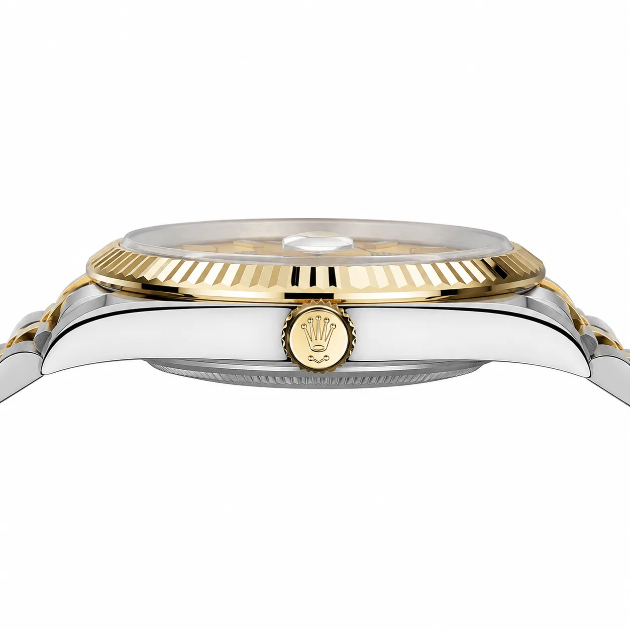 Rolex Datejust m126333-0009 41mm Calibre 3235 Champagne / Fluted Bezel 904L Stainless Steel and 18K Yellow Gold AI 头图 2 - 侧面细节 [ai-shot:side-detail]