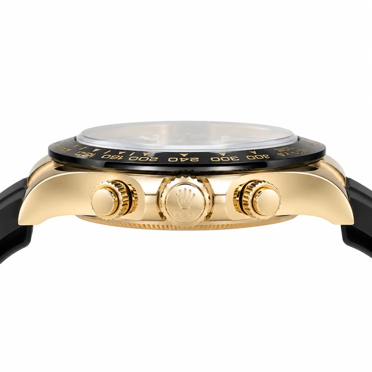 Rolex Cosmograph Daytona m116518ln-0076 40mm Calibre 4130 Black / Black Cerachrom Bezel 18K Yellow Gold AI 头图 2 - 侧面细节 [ai-shot:side-detail]