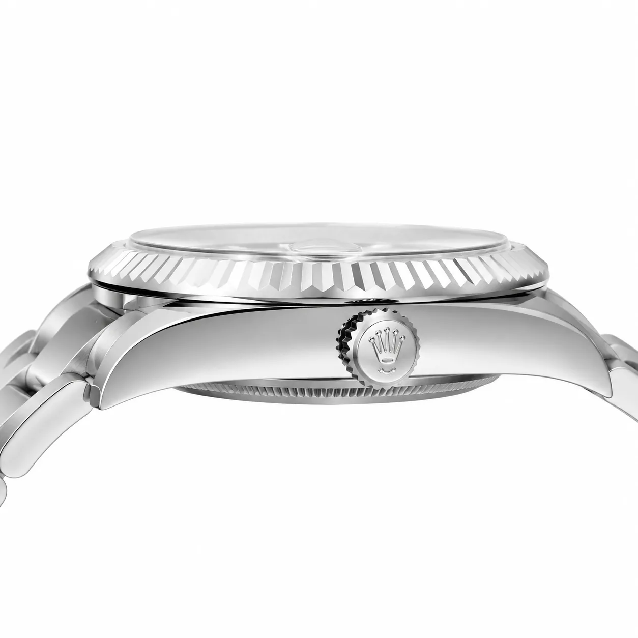Rolex Sky-Dweller m336934-0005 42mm Calibre 9002 Silver / Fluted Bezel 18K White Gold AI 头图 2 - 侧面细节 [ai-shot:side-detail]