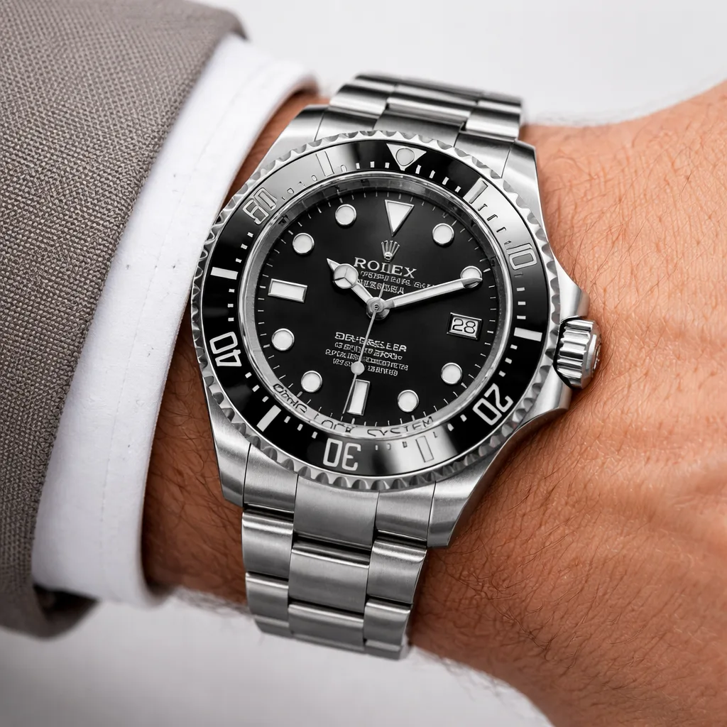 Rolex Deepsea m136660-0004 44mm Calibre 3235 Black / Fluted Bezel 904L Stainless Steel AI 头图 4 - 佩戴图 [ai-shot:wrist-shot]