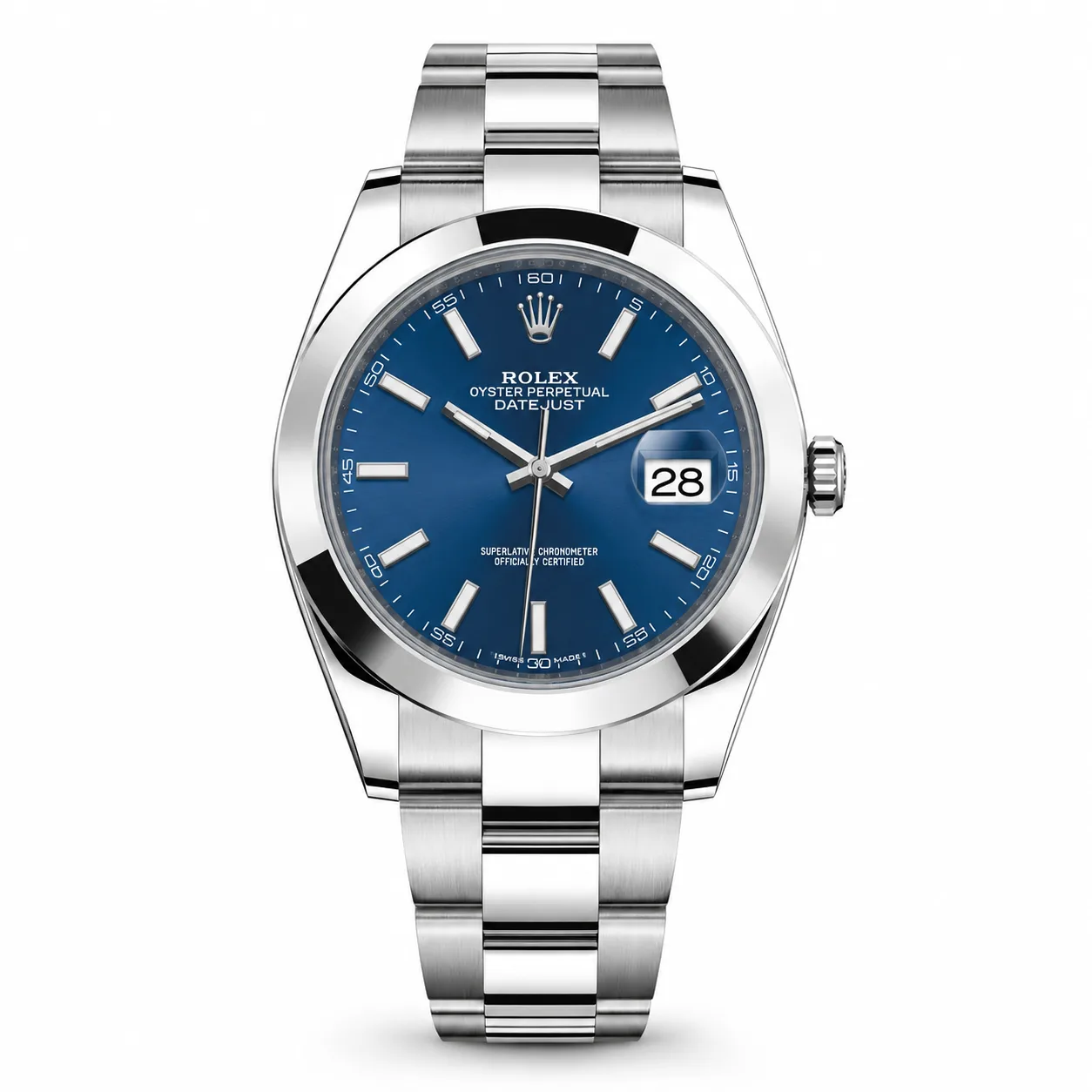 Rolex Datejust m126300-0003 41mm Calibre 3235 Blue / Smooth Bezel 904L Stainless Steel AI 头图 1 - 白底全貌 [ai-shot:full-white]