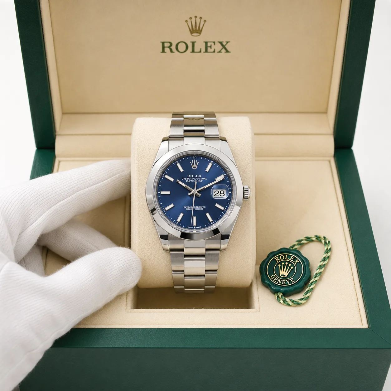Rolex Datejust m126300-0003 41mm Calibre 3235 Blue / Smooth Bezel 904L Stainless Steel AI 头图 5 - 包装盒 [ai-shot:box-shot]