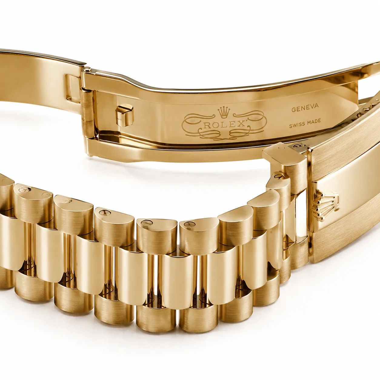 Rolex Day-Date m228238-0066 40mm Calibre 3255 Green / Fluted Bezel 18K Yellow Gold AI 头图 3 - 表扣表链 [ai-shot:bracelet-clasp]