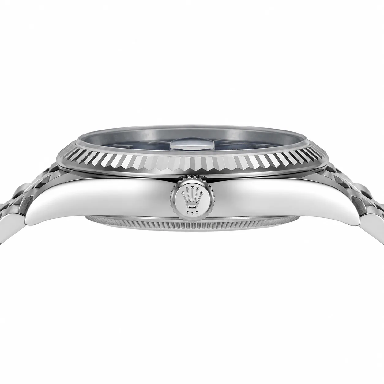 Rolex Datejust m126334-0026 41mm Blue Dial Fluted Bezel 904L Stainless Steel and 18K White Gold AI 头图 2 - 侧面细节 [ai-shot:side-detail]