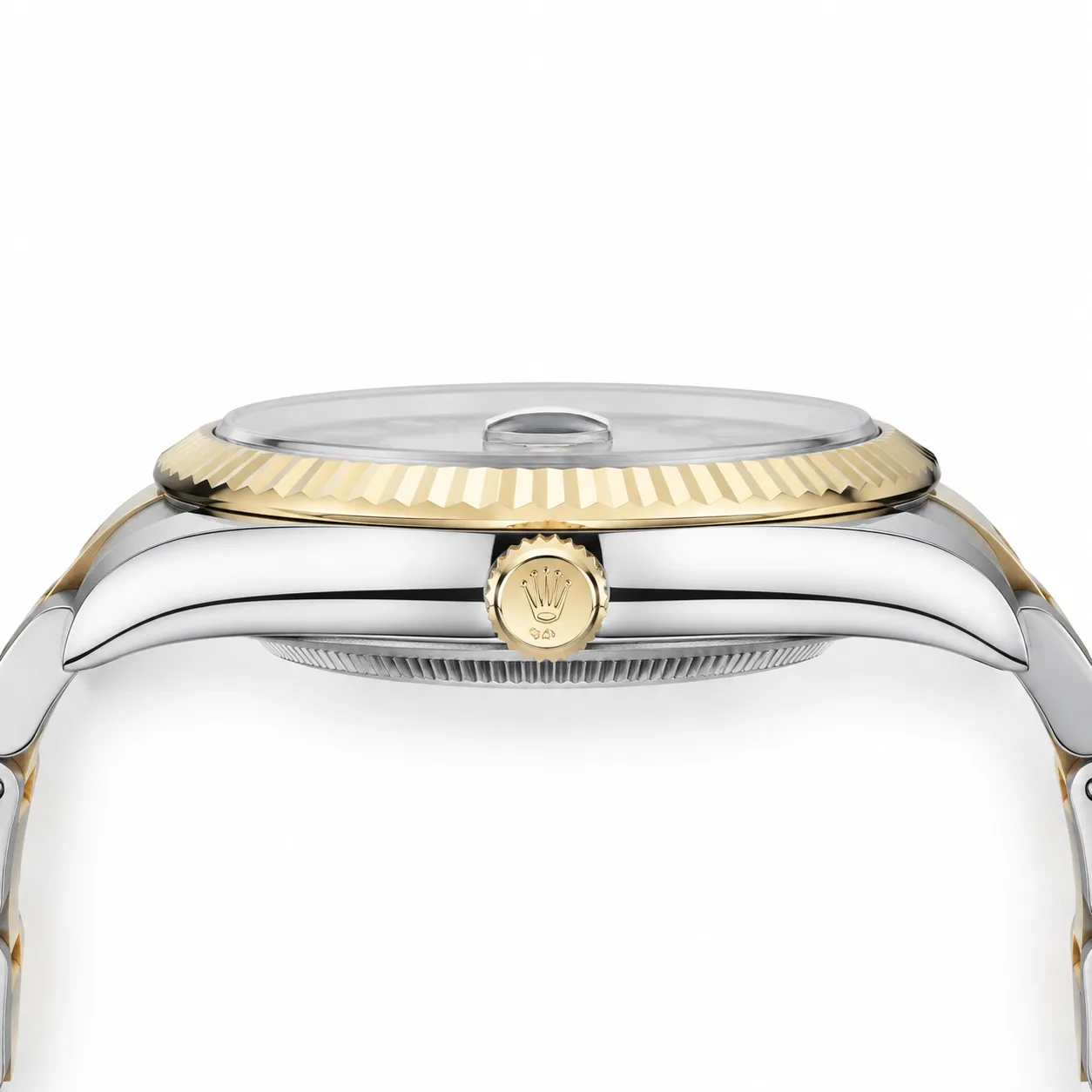 Rolex Datejust m126333-0019 41mm Calibre 3235 Champagne / Fluted Bezel 904L Stainless Steel and 18K Yellow Gold AI 头图 2 - 侧面细节 [ai-shot:side-detail]