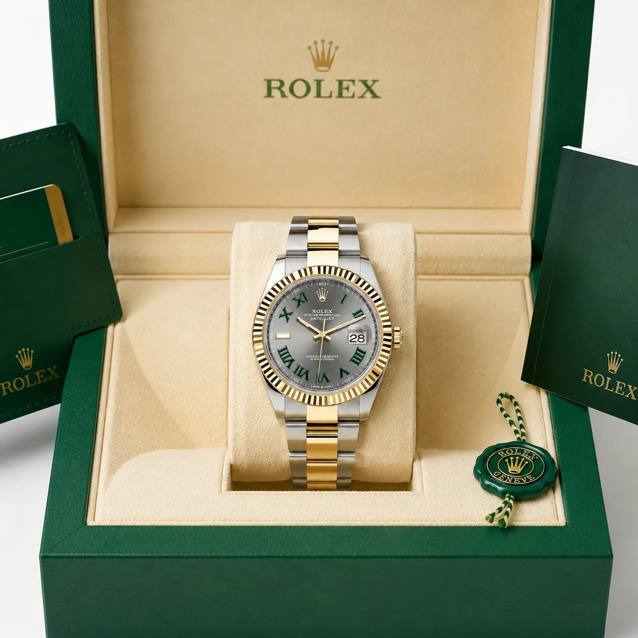 Rolex Datejust m126333-0019 41mm Calibre 3235 Champagne / Fluted Bezel 904L Stainless Steel and 18K Yellow Gold AI 头图 5 - 包装盒 [ai-shot:box-shot]