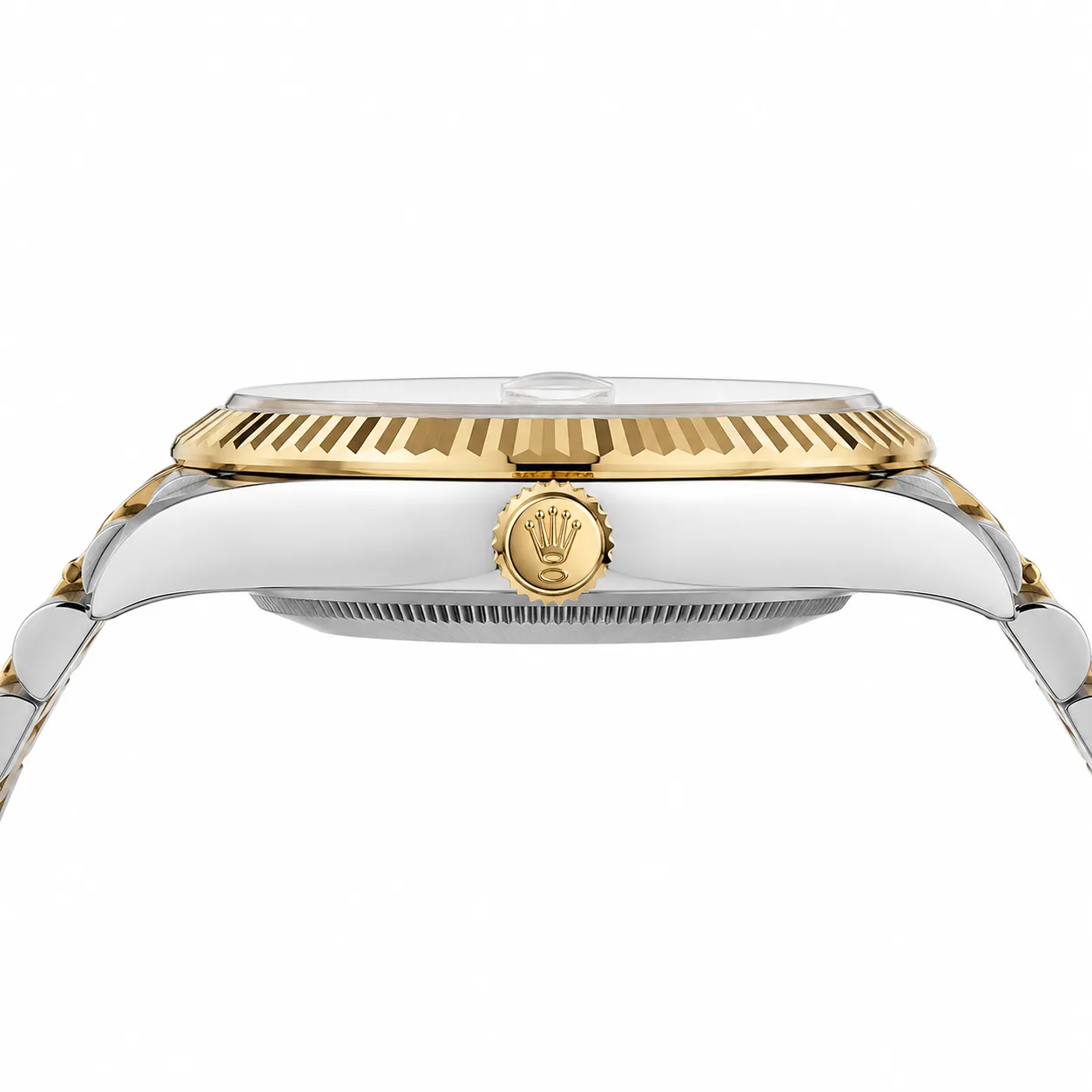 Rolex Datejust m126333-0022 41mm White Dial Fluted Bezel 904L Stainless Steel and 18K Yellow Gold AI 头图 2 - 侧面细节 [ai-shot:side-detail]