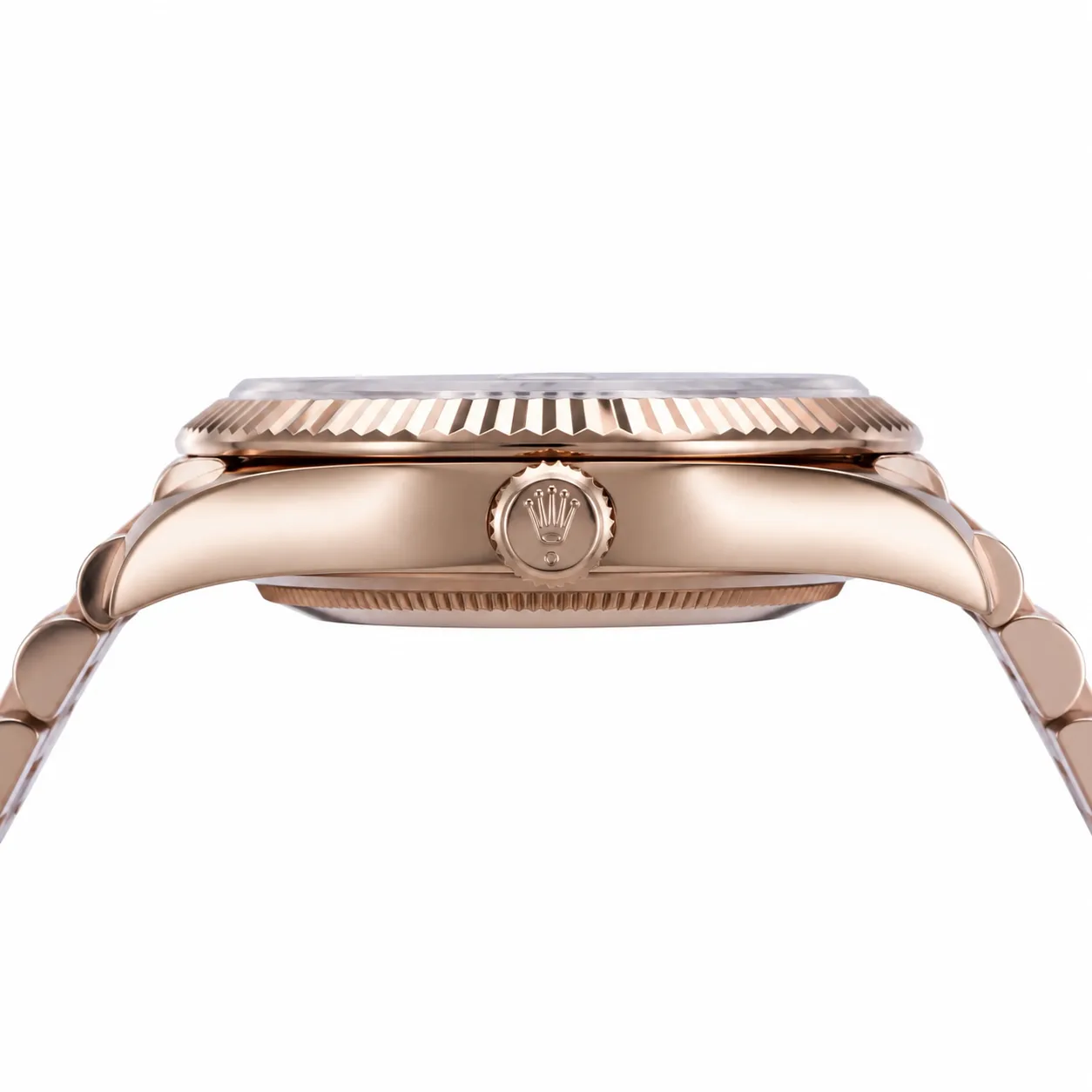 Rolex Day-Date M228235-0053 Cal.3255 Chocolate Dial Fluted Bezel AI 头图 2 - 侧面细节 [ai-shot:side-detail]