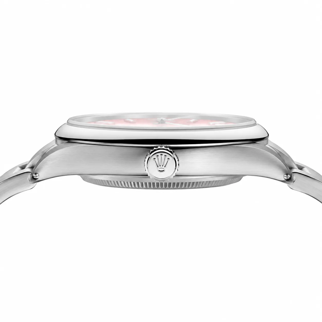 Rolex Oyster Perpetual m126000-0008 36mm Coral Red Dial Smooth Bezel AI 头图 2 - 侧面细节 [ai-shot:side-detail]