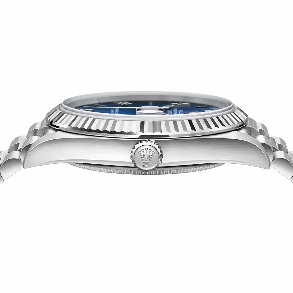 Rolex Day-Date m228236-0024 40mm Blue Dial Fluted Bezel 950 Platinum AI 头图 2 - 侧面细节 [ai-shot:side-detail]