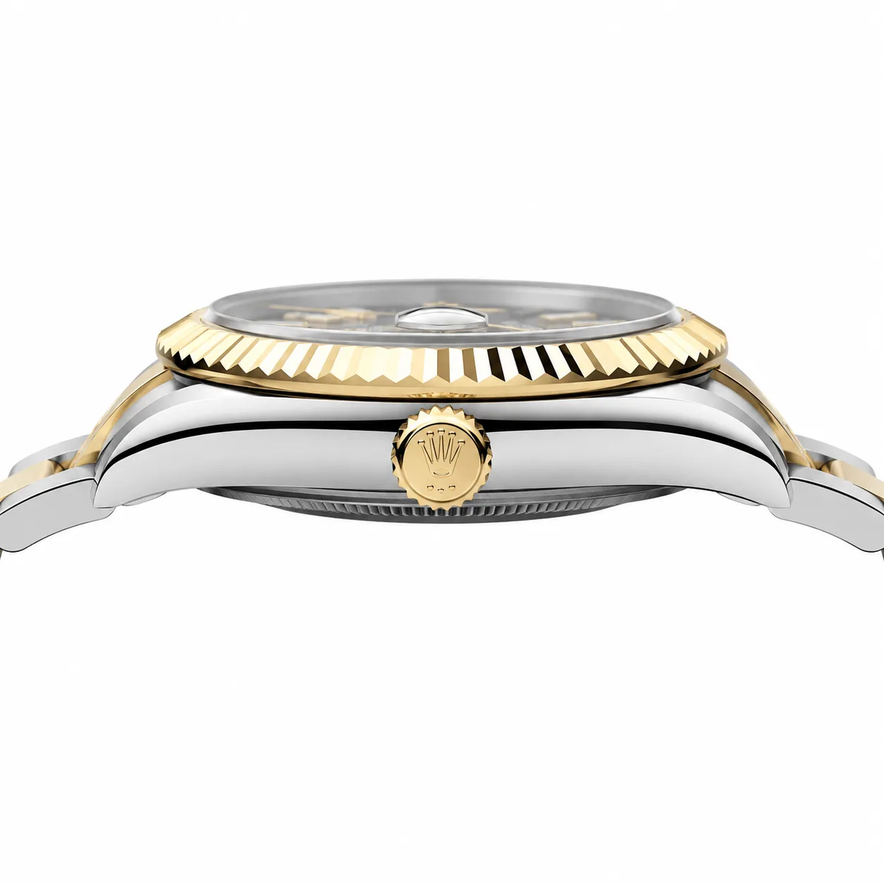 Rolex Sky-Dweller m336933-0004 42mm Calibre 9002 Champagne / Fluted Bezel 904L Stainless Steel and 18K Yellow Gold AI 头图 2 - 侧面细节 [ai-shot:side-detail]