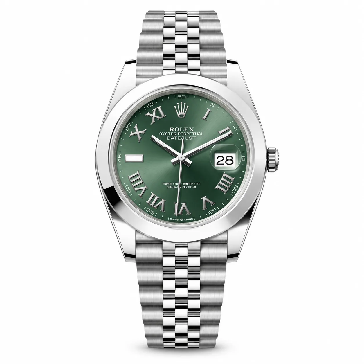 Rolex Oyster Perpetual m126300-0014 41mm Green Dial Smooth Bezel AI 头图 1 - 白底全貌 [ai-shot:full-white]