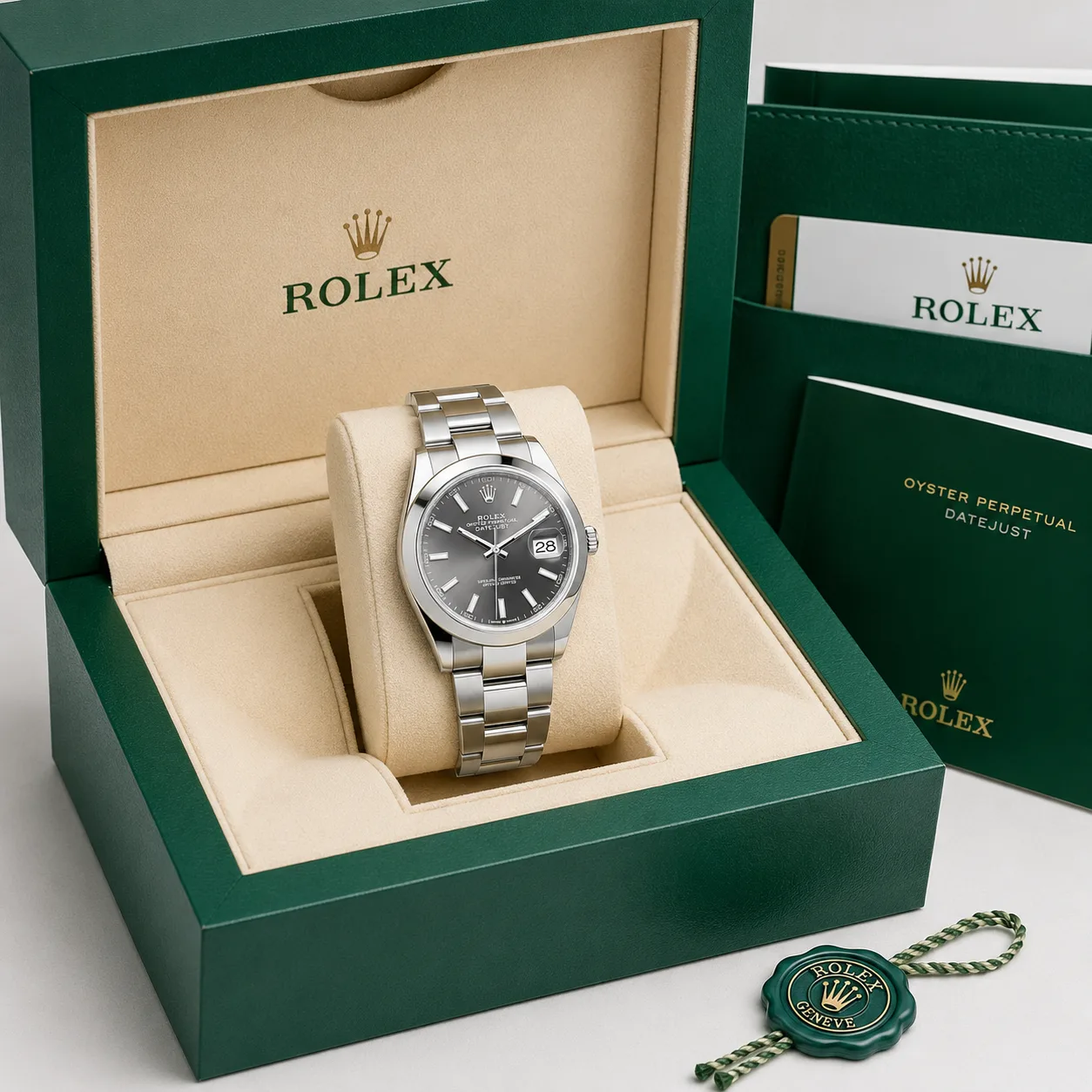 Rolex Oyster Perpetual m126300-0007 41mm Silver Dial Smooth Bezel AI 头图 5 - 包装盒 [ai-shot:box-shot]