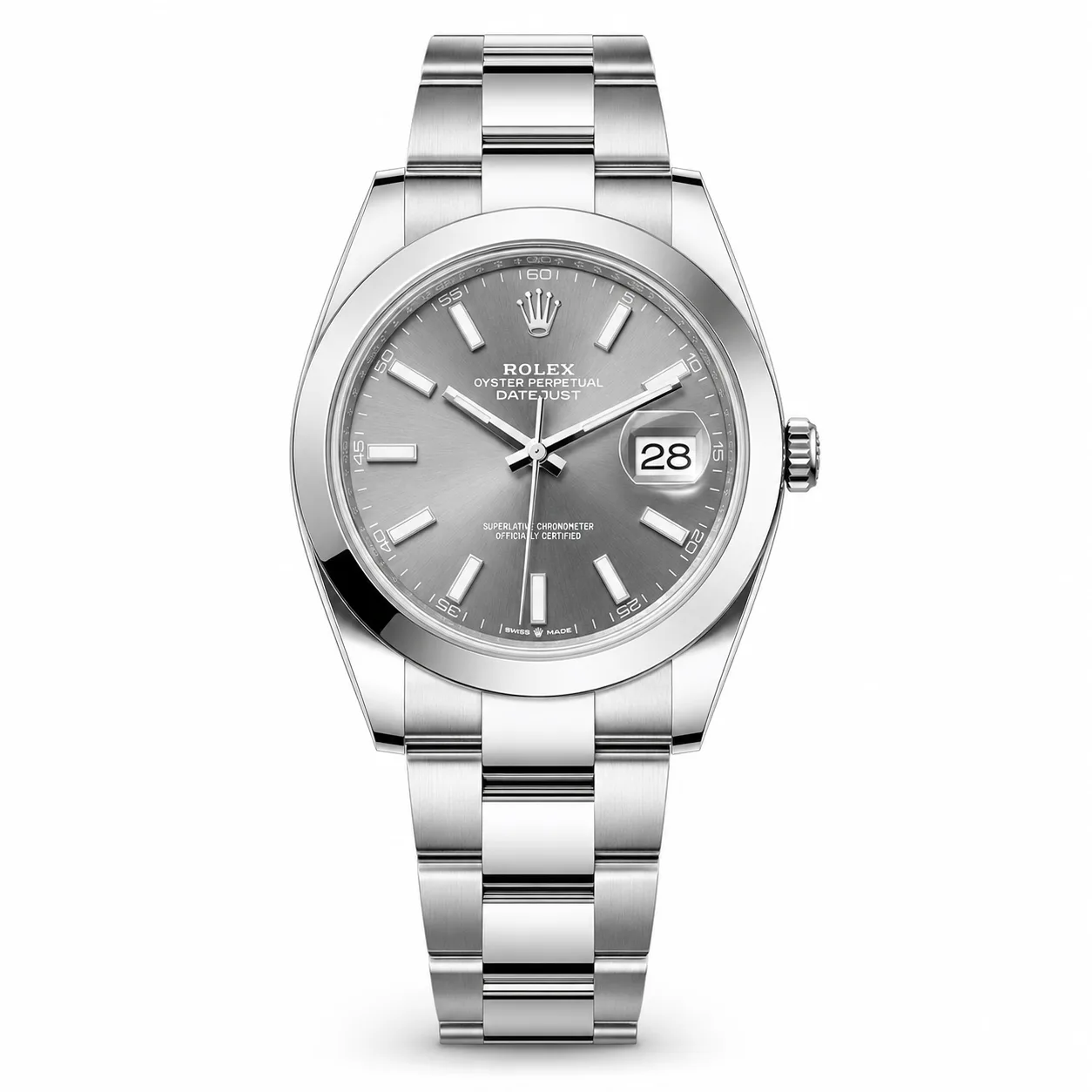 Rolex Oyster Perpetual m126300-0007 41mm Silver Dial Smooth Bezel AI 头图 1 - 白底全貌 [ai-shot:full-white]