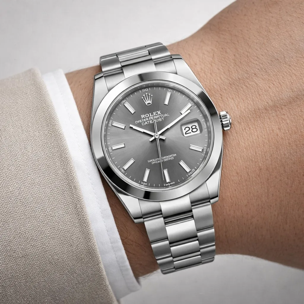 Rolex Oyster Perpetual m126300-0007 41mm Silver Dial Smooth Bezel AI 头图 4 - 佩戴图 [ai-shot:wrist-shot]