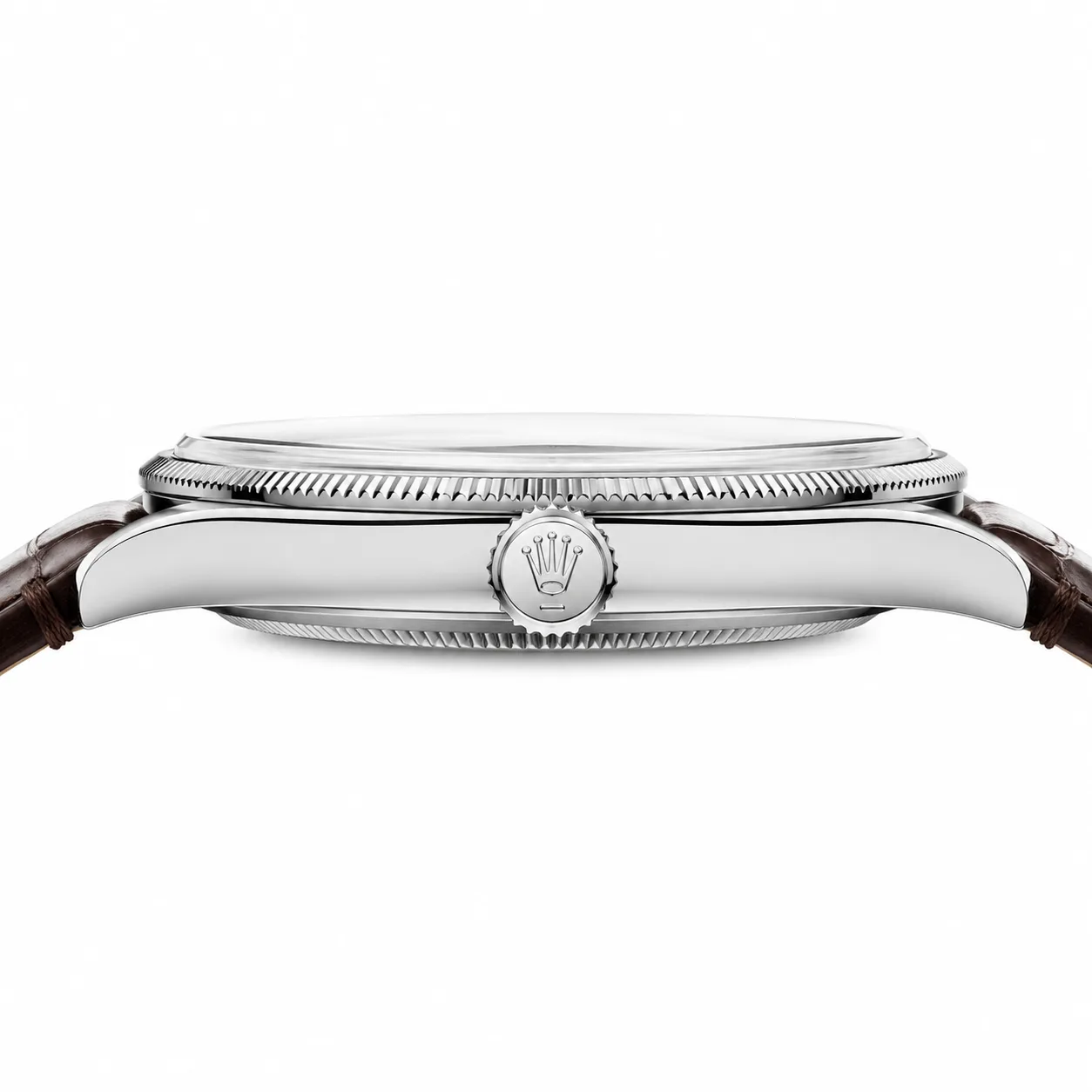 Rolex 1908 m52509-0006 39mm Silver Dial Fluted Bezel 18K White Gold AI 头图 2 - 侧面细节 [ai-shot:side-detail]