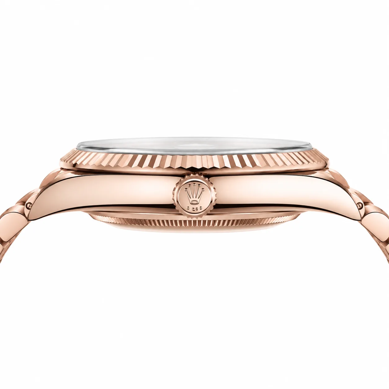 Rolex Day-Date m228235-0045 40mm Rhodonite Dial Fluted Bezel 18K Everose Gold AI 头图 2 - 侧面细节 [ai-shot:side-detail]
