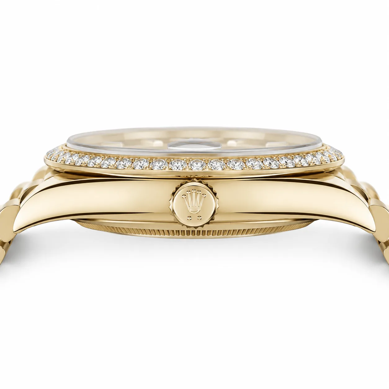 Rolex Day-Date m228348rbr-0008 40mm Champagne Dial Diamond-Set Bezel 18K Yellow Gold AI 头图 2 - 侧面细节 [ai-shot:side-detail]