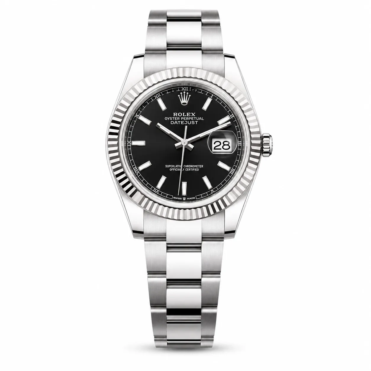 Rolex Datejust m126509-0002 40mm Black Dial Fluted Bezel 18K White Gold AI 头图 1 - 白底全貌 [ai-shot:full-white]