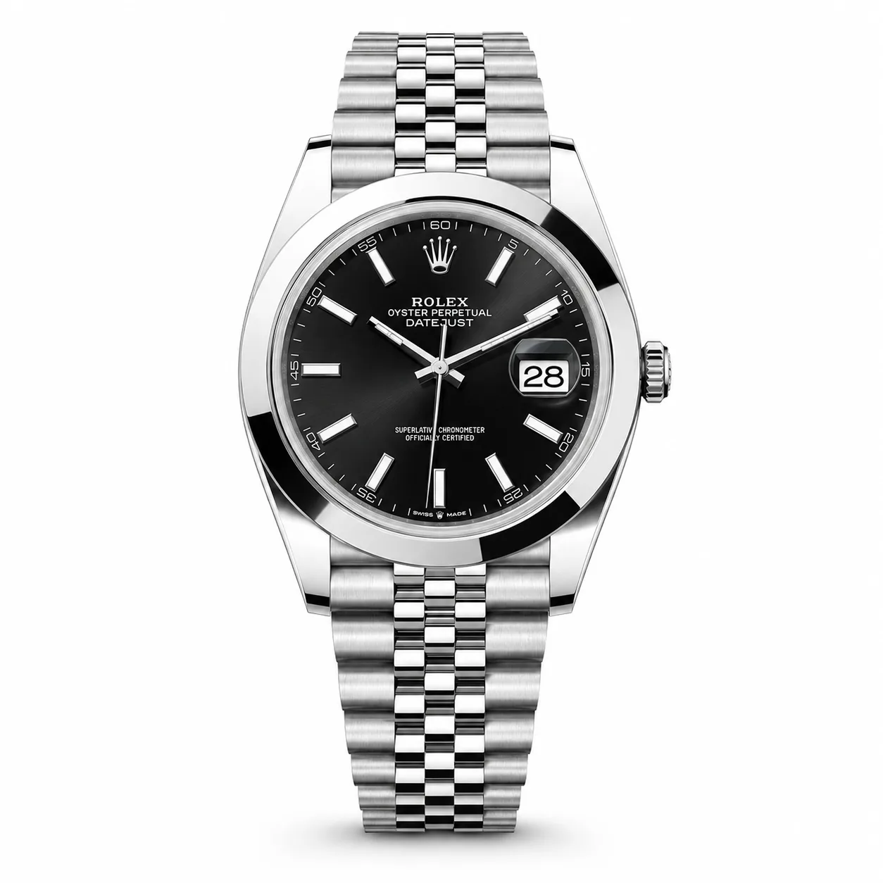Rolex Datejust m126300-0002 41mm Black Dial Smooth Bezel AI 头图 1 - 白底全貌 [ai-shot:full-white]