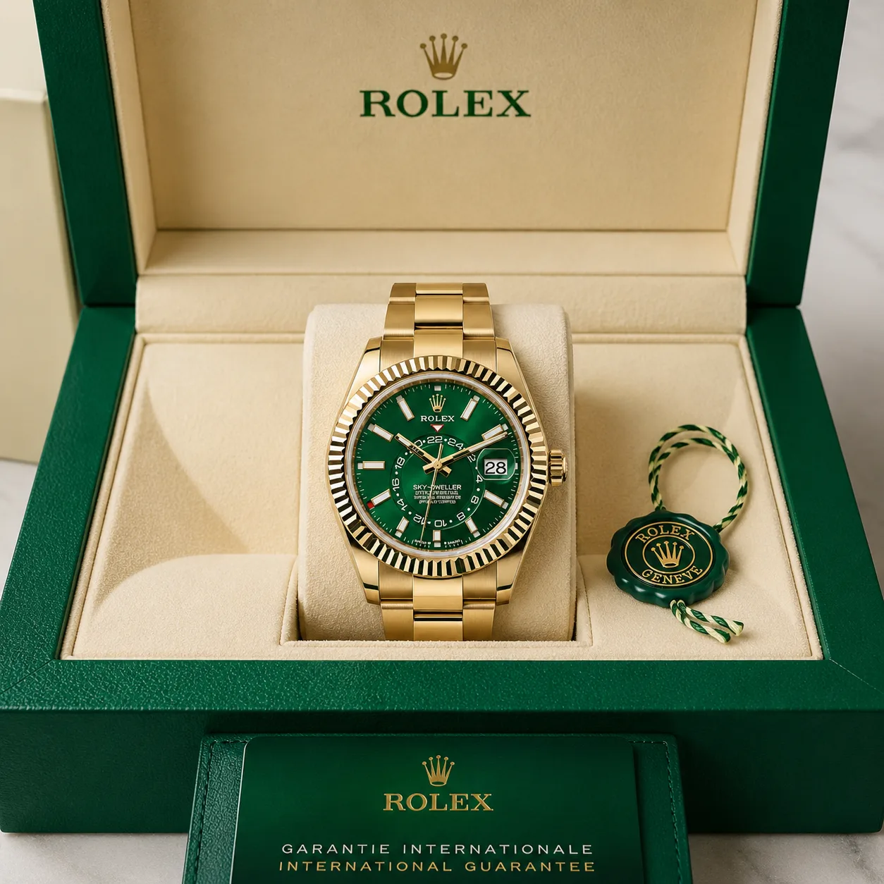 Rolex Sky-Dweller m336938-0007 42mm Calibre 9002 Meteorite / Diamond-Set Bezel 18K Yellow Gold AI 头图 5 - 包装盒 [ai-shot:box-shot]