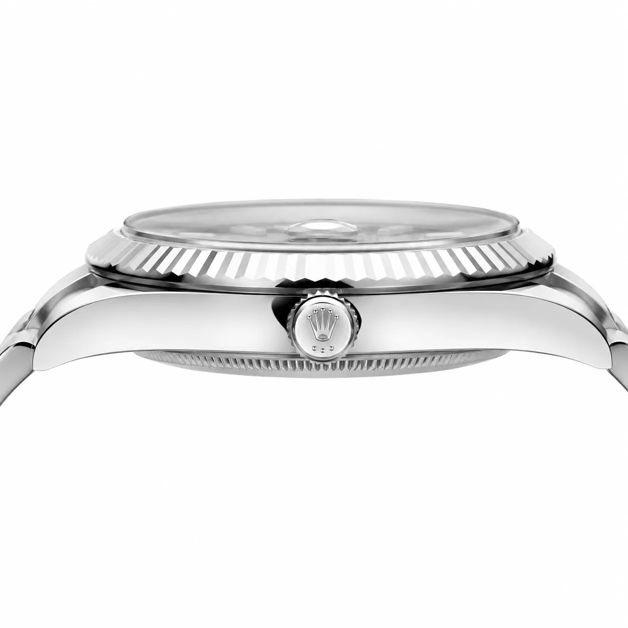Rolex Datejust m126334-0003 41mm Calibre 3235 Black / Fluted Bezel 904L Stainless Steel and 18K White Gold AI 头图 2 - 侧面细节 [ai-shot:side-detail]