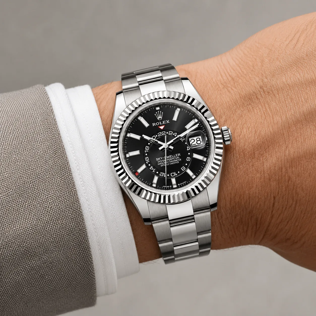 Rolex Cosmograph Daytona m336934-0001 40mm Black Dial Diamond-Set Bezel 18K White Gold AI 头图 4 - 佩戴图 [ai-shot:wrist-shot]