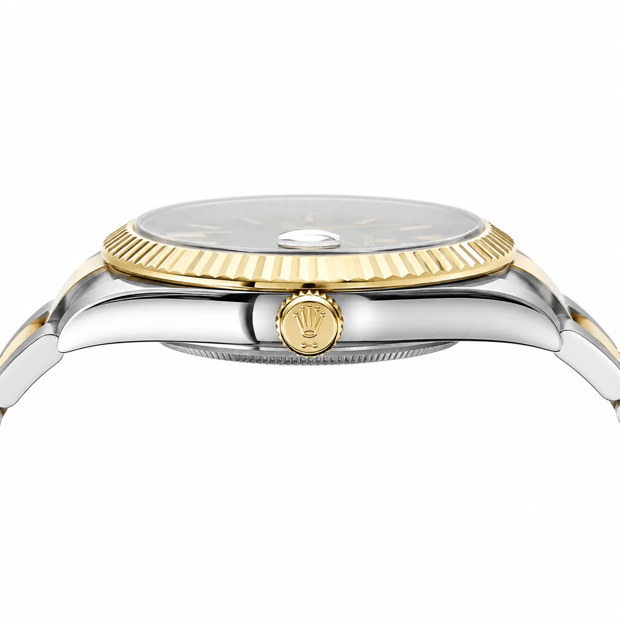 Rolex Datejust m126333-0021 41mm Calibre 3235 Black / Fluted Bezel 904L Stainless Steel and 18K Yellow Gold AI 头图 2 - 侧面细节 [ai-shot:side-detail]