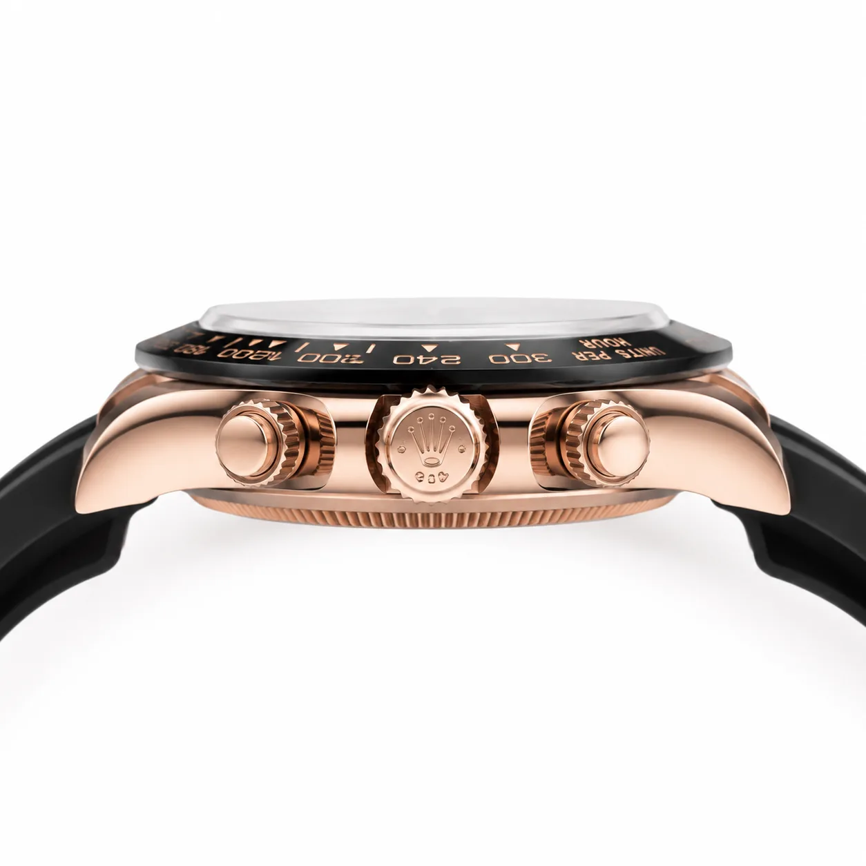 Rolex Cosmograph Daytona 116515LN-0055 Cal.4130 Meteorite Dial Black Bezel Everose Gold AI 头图 2 - 侧面细节 [ai-shot:side-detail]